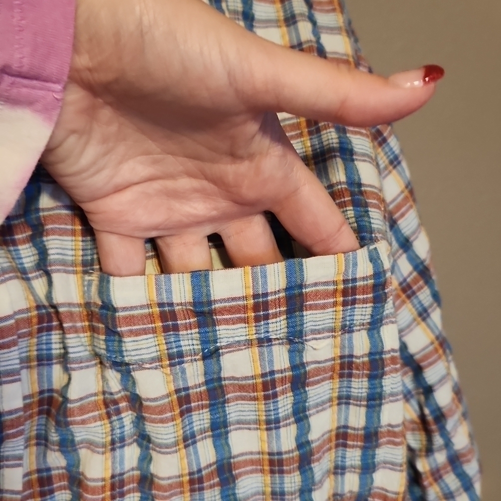 Signature Levi's Cottton Country checkered plaid Short Sleeve button-down Shirt - Picture 4 of 8